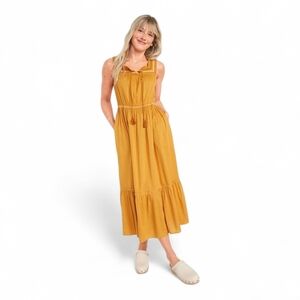 Old Navy Boho Sleeveless Embroidered Clip Dot Maxi Dress Sz L Sunflower Gold
